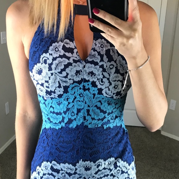-Anthropologie Blue Lace Color Block Dress- - Picture 3 of 5